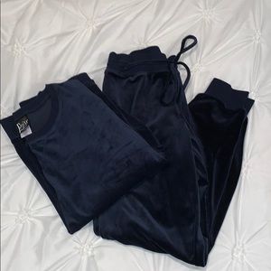 Velvet Velour Navy Blue Sweatshirt Sweatpants Set